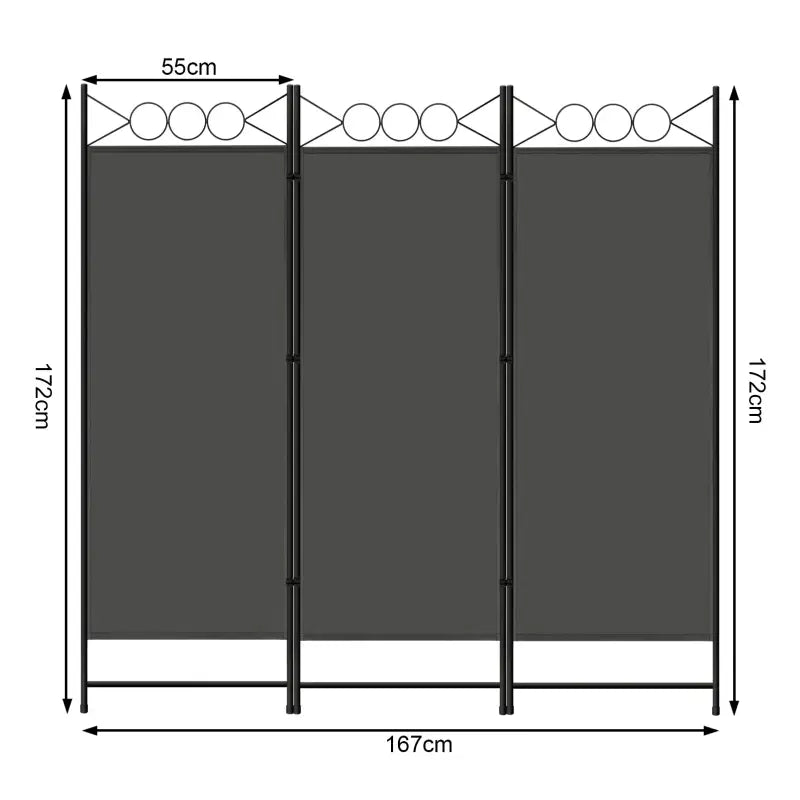 Opvouwbare BukkitBow kamerscherm in donkergrijs, 167x172cm of 223x172cm, ideaal als kamerverdeler of kamerscherm.