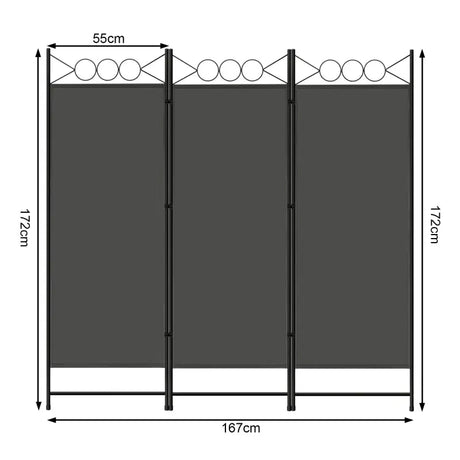 Opvouwbare BukkitBow kamerscherm in donkergrijs, 167x172cm of 223x172cm, ideaal als kamerverdeler of kamerscherm.