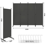 BukkitBow opvouwbare kamerscherm met 4 panelen in donkergrijs, 167x177cm of 223x177cm, voor privacy en scheiding.