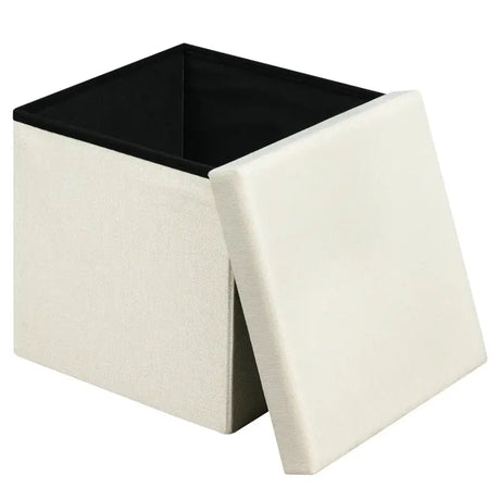 BukkitBow opvouwbare poef met gewatteerde linzen zitting, MDF en schuim, 20L of 37L opbergcapaciteit, in neutrale kleuren