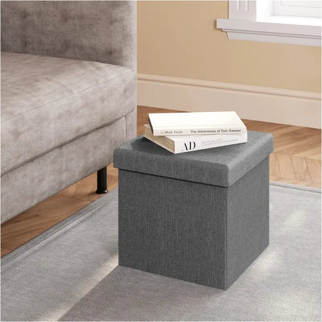 BukkitBow opvouwbare opbergkruk met gewatteerde zitting, linnen bekleding en MDF-schijf, 20L of 37L capaciteit, poef.