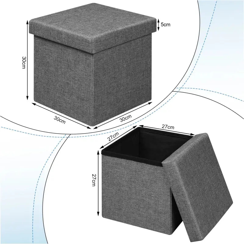 BukkitBow opvouwbare opbergkruk met gewatteerde linzen zitting, MDF en schuim, 20L of 37L capaciteit, poef voor extra opbergruimte