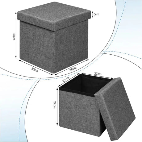 BukkitBow opvouwbare opbergkruk met gewatteerde linzen zitting, MDF en schuim, 20L of 37L capaciteit, poef voor extra opbergruimte