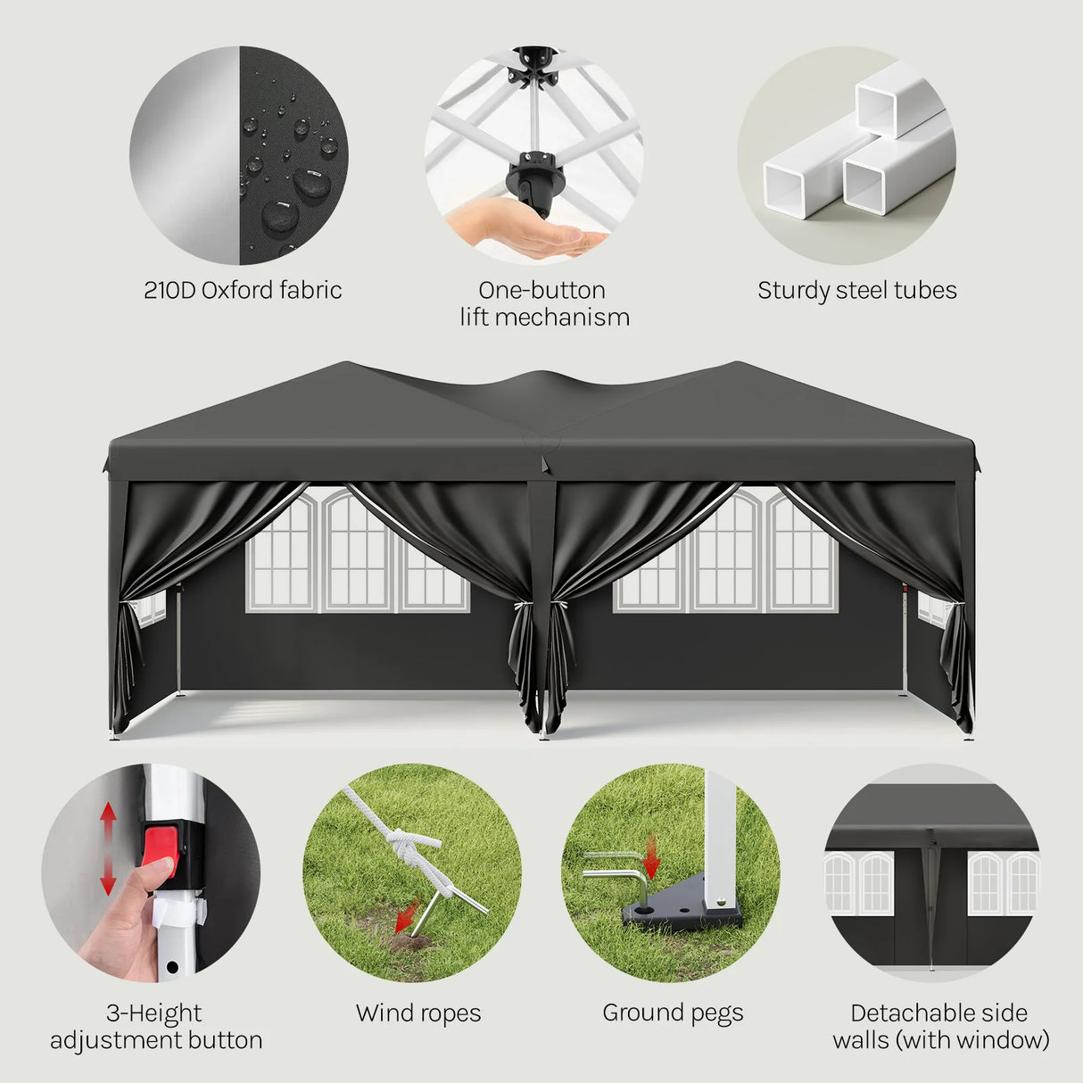 BukkitBow opvouwbare partytent 3x6m met pop-up ontwerp en 6 zijwanden, geschikt voor evenementen en buitenfeesten