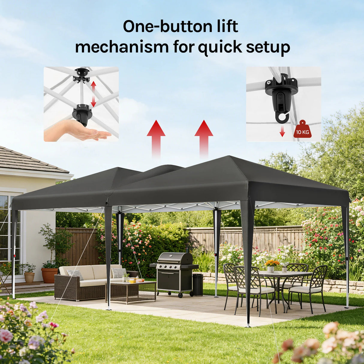 BukkitBow opvouwbare partytent 3x6m met pop-up ontwerp en zes zijwanden, geschikt voor buitenfeesten en evenementen