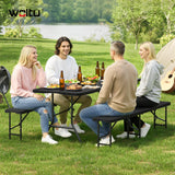 BukkitBow opvouwbare picknickset 3-delig in rattan look, inclusief tafel en stoelen, 180cm, geschikt voor buitengebruik