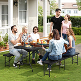 BukkitBow opvouwbare picknickset 3-delig in rattan look, inclusief tafel en zitplaatsen, 180cm lang, voor buitengebruik