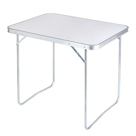 Lichtgewicht BukkitBow campingtafel van aluminium en MDF, opvouwbaar met 15 kg draagvermogen en geschikt voor outdoor gebruik.