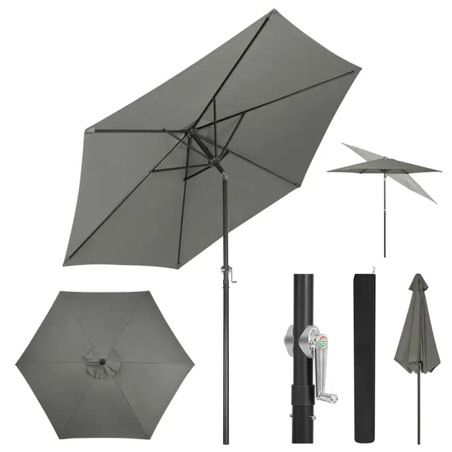BukkitBow strandparasol UV-bestendig, zeshoekig, 45° buigbaar met handslinger voor schaduw op het strand