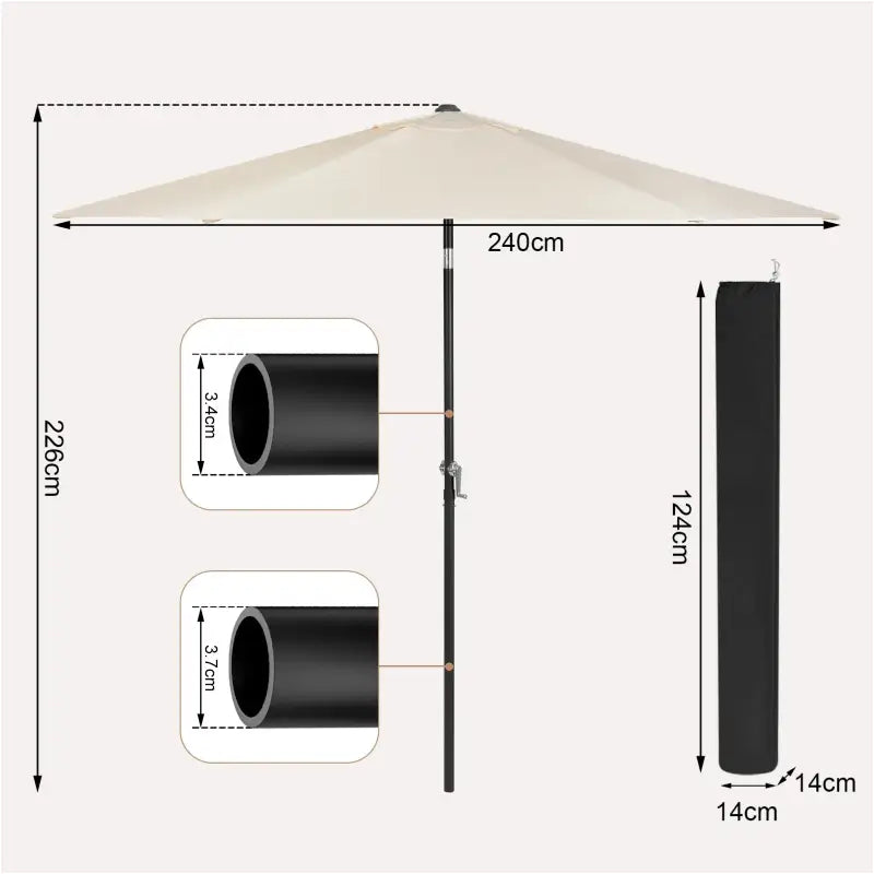 BukkitBow strandparasol, UV-bestendig, zeshoekig, 45° buigbaar met handslinger, geschikt voor strand en buitengebruik