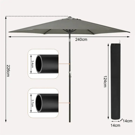 BukkitBow strandparasol, UV-bestendig, zeshoekig met handslinger, 45° buigbaar voor schaduw op het strand