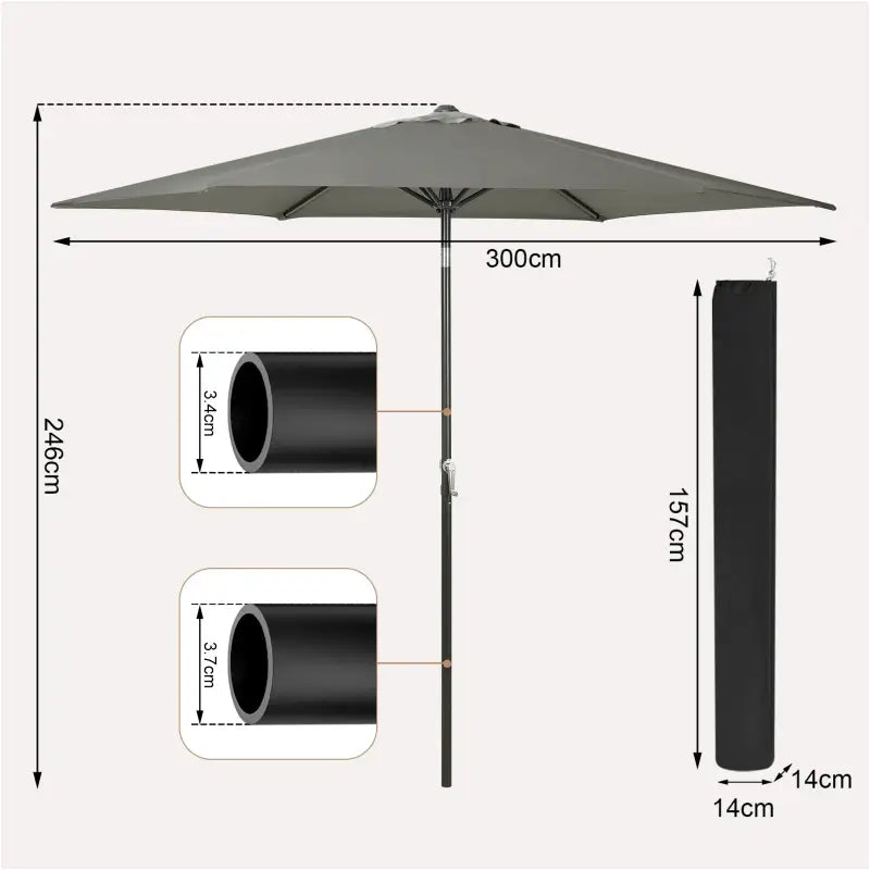 BukkitBow strandparasol UV-bestendig, zeshoekig met handvanger en 45° buigbaar, geschikt voor op het strand.