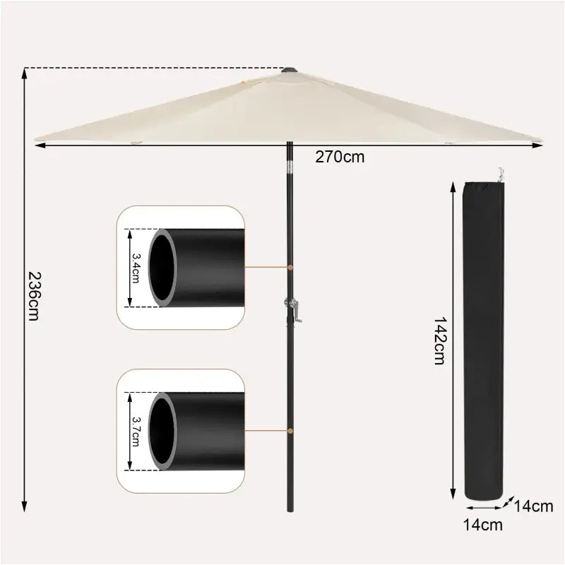 BukkitBow UV-bestendig strandparasol, zeshoekig, 45° buigbaar met handslinger voor schaduw op het strand