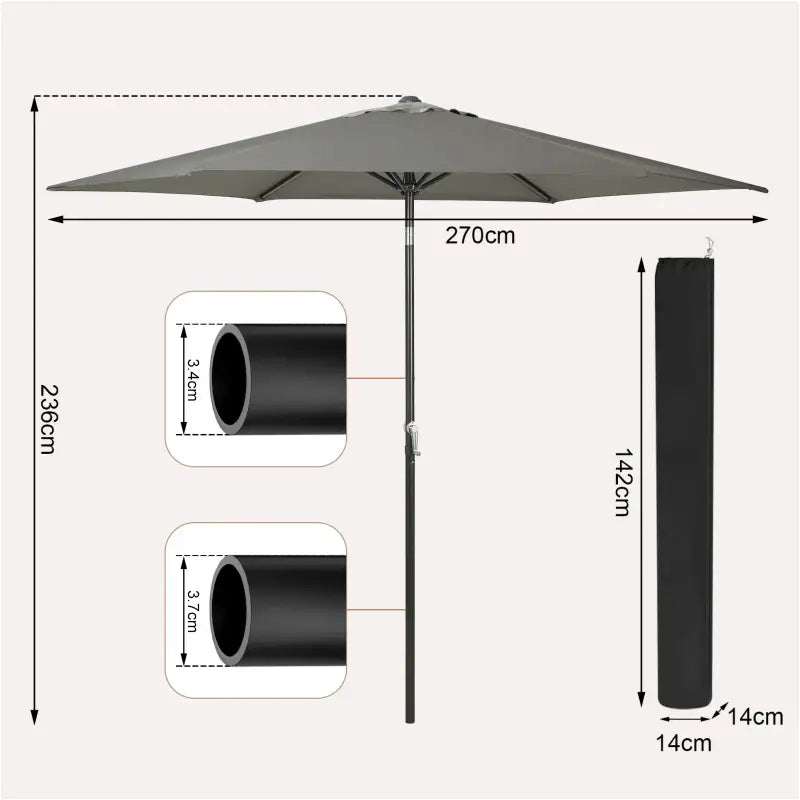 BukkitBow strandparasol UV-bestendig, zeshoekig met handslinger en 45° buigbare steel voor schaduw op het strand
