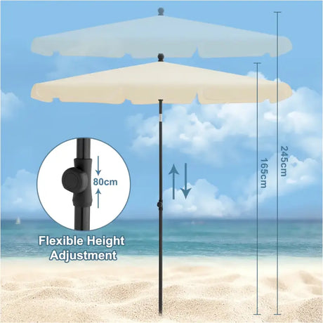 BukkitBow strandparasol UV-bestendig, waterdicht, 200x120 cm, 45° buigbaar, voor schaduw op het strand of tuin