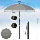 BukkitBow strandparasol, UV-bestendig, rond, hoogte verstelbaar en 45° buigbaar voor schaduw op het strand.