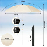 Ronde BukkitBow strandparasol, UV-bestendig, hoogte verstelbaar en 45° buigbaar, ideaal voor zonwering op het strand