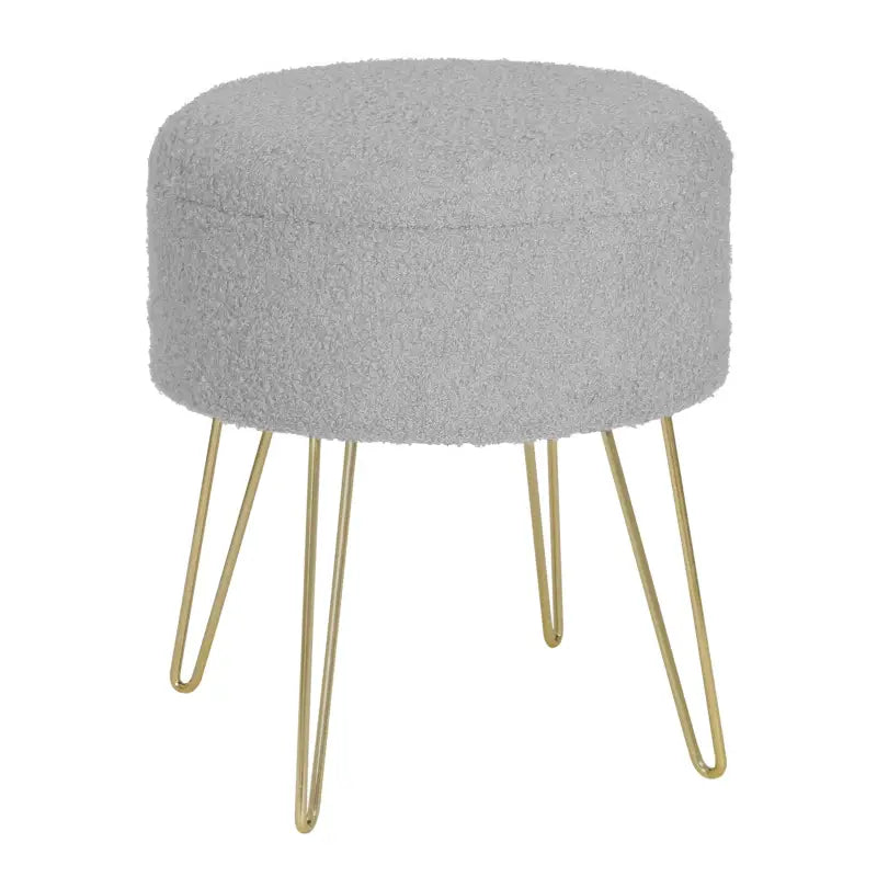 Ronde BukkitBow poef met teddy fleece zitting en verborgen opbergruimte, stevige draagkracht, 39x44 cm, modern design.