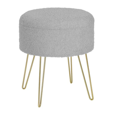 Ronde BukkitBow poef met teddy fleece zitting en verborgen opbergruimte, stevige draagkracht, 39x44 cm, modern design.