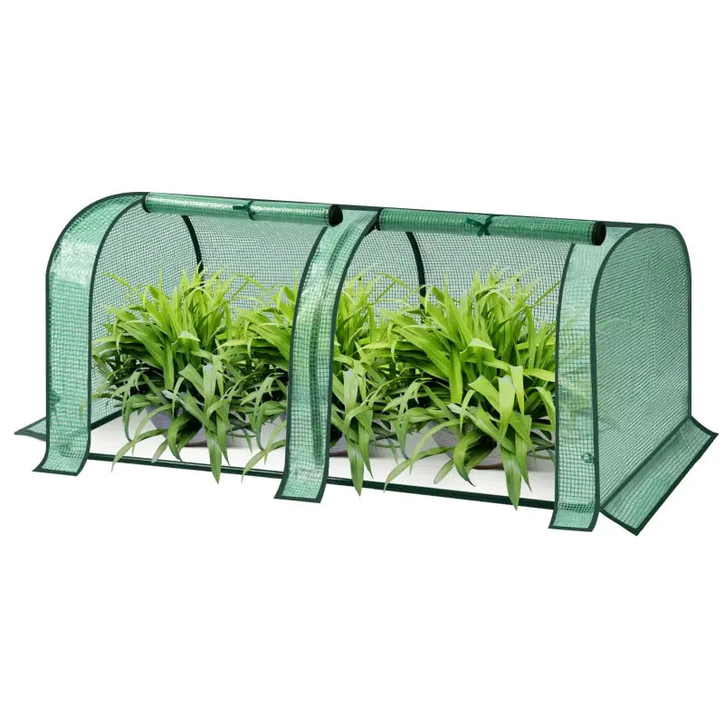 BukkitBow polytunnel tuinkas voor groenten, winterproof tuinserre met 2 luiken, compact formaat 130x60x50cm.