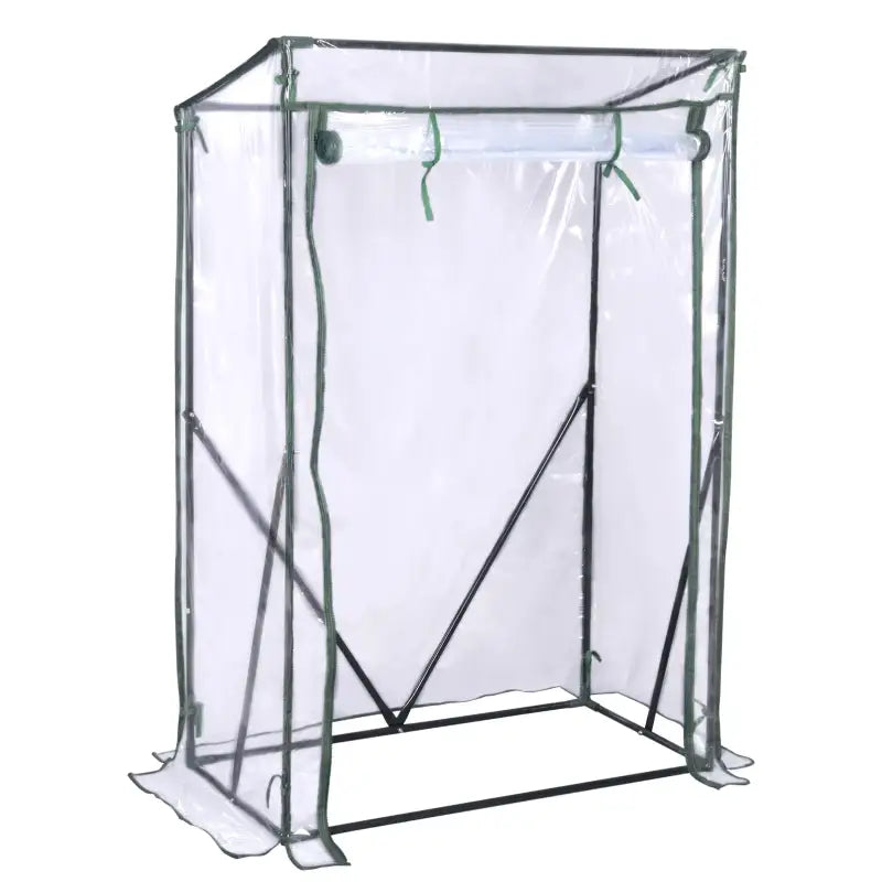 BukkitBow polytunnel tuinkas voor groenten, compact 100x50x150cm met groot luik en 3 bloemenplanken, winterbestendig en gemakkelijk te gebruiken.