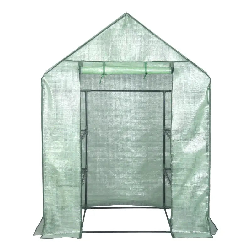 BukkitBow polytunnel tuinkas voor groenten, winterproof, compact met groot luik en drie bloemenplanken, 143x215x195cm