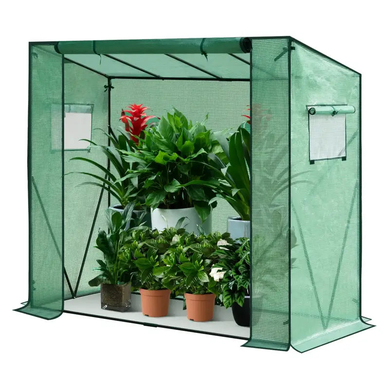 BukkitBow polytunnel tuinkas voor groenten teelt, compact met groot luik en 3 bloemenplanken, winterproof, 200x169x77cm.