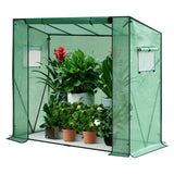 BukkitBow polytunnel tuinkas voor groenten teelt, compact met groot luik en 3 bloemenplanken, winterproof, 200x169x77cm.