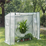 BukkitBow polytunnel tuinkas voor groenten teelt, winterproof, compact met groot luik en drie bloemenplanken, afmetingen 200x169x77cm.