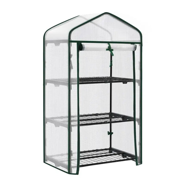 BukkitBow polytunnel tuinkas voor groenten, winterproof, compact ontwerp met groot luik en drie bloemenplanken, 69x125x49cm