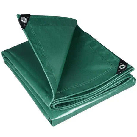 Lichtgrijs PVC afdekzeil van BukkitBow, weer- en UV bestendig, 500g/m², met gegalvaniseerde oogjes, voor veelzijdige bescherming.