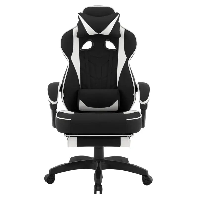 BukkitBow racing gamestoel in fluweel met rug- en neksteun, voetsteun, 49 cm hoog, comfortabele gaming stoel.