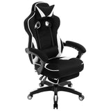 BukkitBow racing gamestoel van stof of leder met rug- en nekkussen en voetensteun, hoogte 45-52 cm, in een dynamisch design