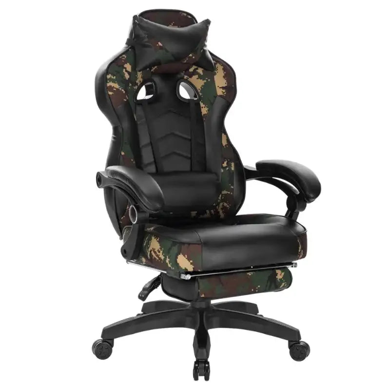 BukkitBow Racing gamestoel in stof of leder met rug- en nekkussen, voetensteun, hoogte 45-52 cm, geschikt voor gamers