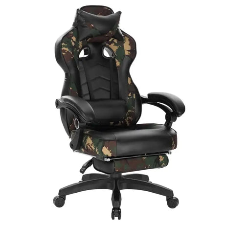 BukkitBow Racing gamestoel in stof of leder met rug- en nekkussen, voetensteun, hoogte 45-52 cm, geschikt voor gamers
