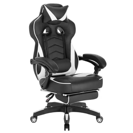 BukkitBow Racing gamestoel met stof of leder, rug- en nekkussen, voetensteun, hoogte 45-52cm, comfortabel voor gamers