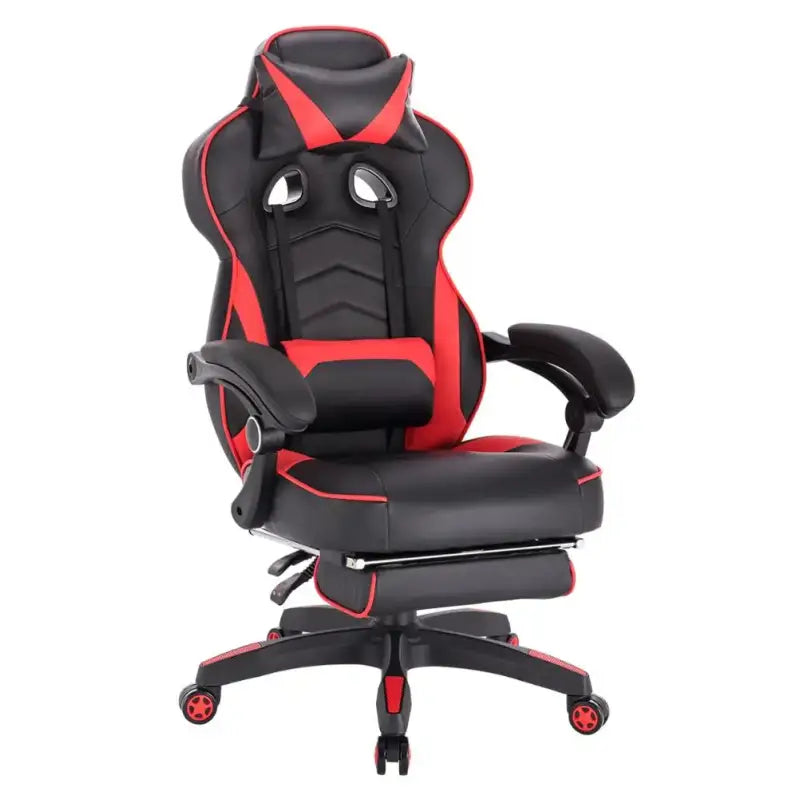 BukkitBow Racing gamestoel met stof of leder, rug- en nekkussen, voetensteun, 45-52cm hoog, sportieve gaming stoel.