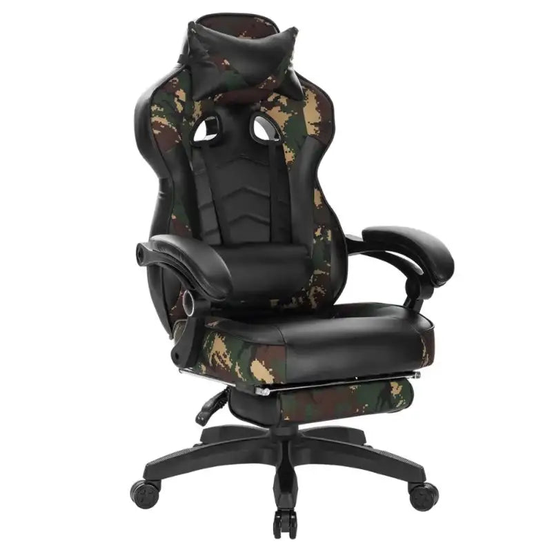 BukkitBow Racing gamingstoel met stof of leder, rug- en nekkussen, voetsteun, hoogte 45-52cm, comfortabele gamestoel.