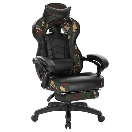 BukkitBow Racing gamingstoel met stof of leder, rug- en nekkussen, voetsteun, hoogte 45-52cm, comfortabele gamestoel.