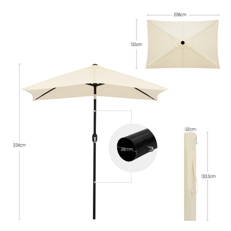 Rechthoekige BukkitBow parasol met slinger en kantelfunctie, 200x135cm, in stijlvolle buitenparasol voor schaduw en comfort