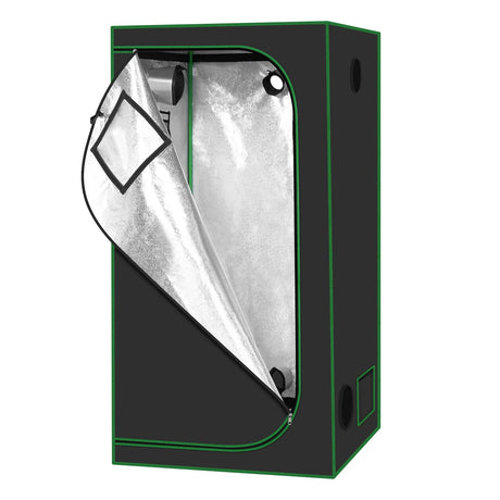 Reflecterende indoor kweekkas van BukkitBow met stalen frame en observatievenster voor optimale plantverzorging.