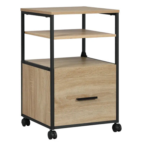 Verrijdbare BukkitBow rolcontainer archiefkast met 1 lade en 2 open vakken, afmetingen 40x40x66 cm, geschikt voor archiefopslag.