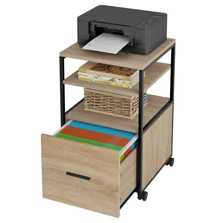 Verrijdbare BukkitBow archiefkast met 1 lade en 2 open vakken, afmetingen 40x40x66 cm, geschikt voor archiefopslag.