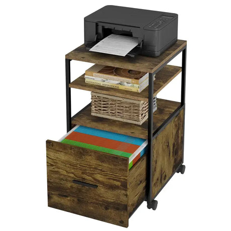 Verrijdbare BukkitBow archiefkast met 1 lade en 2 open vakken, afmetingen 40x40x66cm, geschikt voor kantoor en archiefopslag.