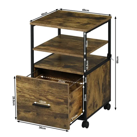 Verrijdbare BukkitBow archiefkast met 1 lade en 2 open vakken, afmetingen 40x40x66cm, geschikt voor documenten en kantooropslag.