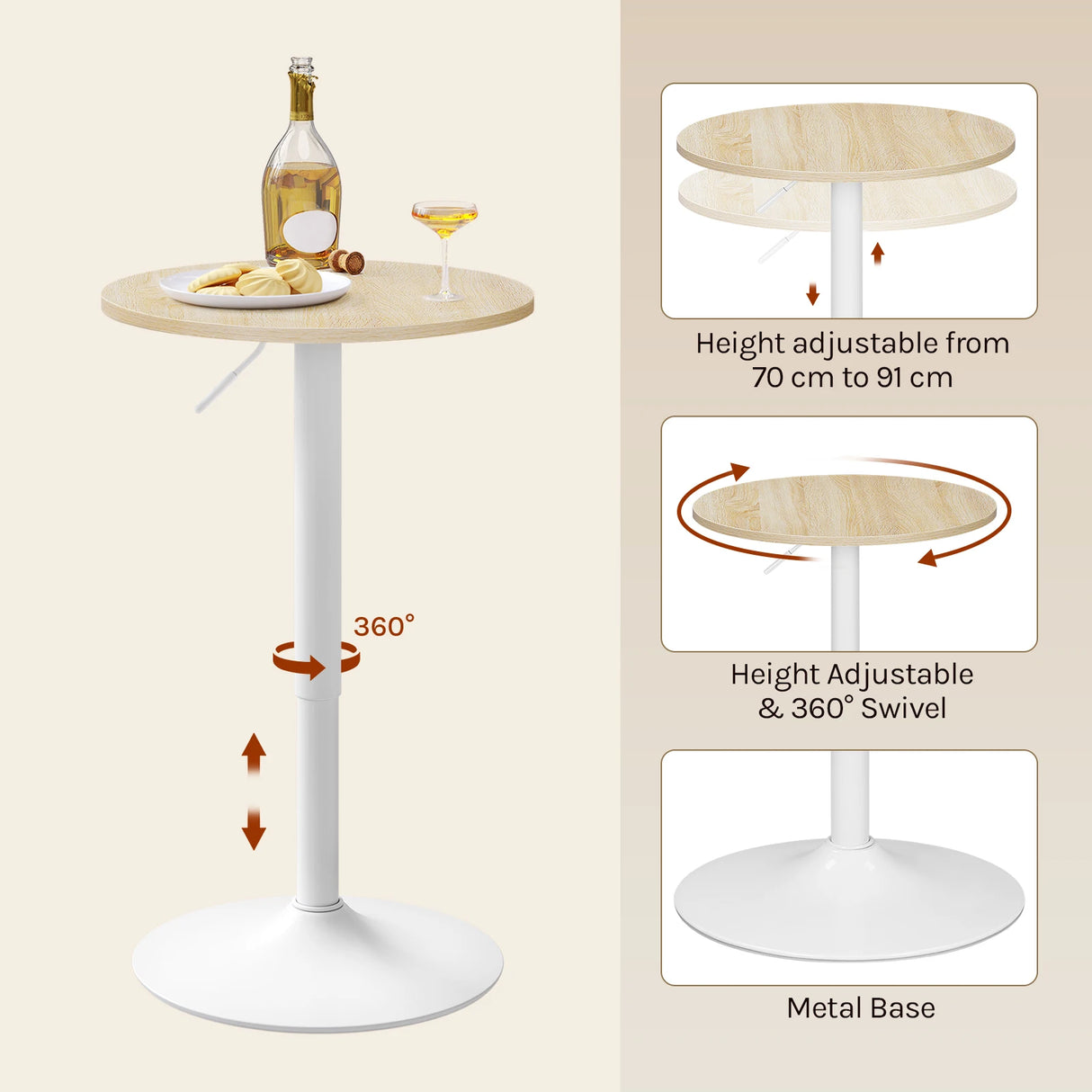 Ronde metalen bourgobartafel van BukkitBow, hoogte verstelbaar, geschikt als bistrotafel voor in huis of in de horeca.