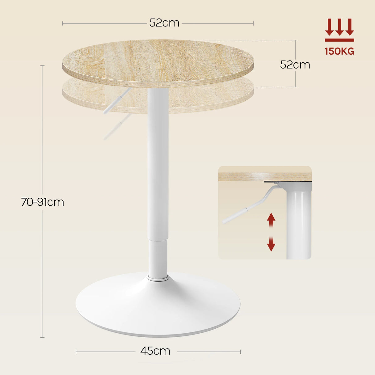 Ronde metalen bistrotafel van BukkitBow, hoogteverstelbaar, ideaal voor in de horeca of thuisgebruik