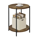 Ronde BukkitBow bijzettafel met dubbele plank, afneembaar dienblad en opstaande rand, van vintage of eikenhout, 40 cm doorsnede
