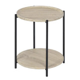 Ronde BukkitBow bijzettafel met dubbele plank, afneembaar dienblad en opstaande rand, vintage of eikenhout, 40cm doorsnede