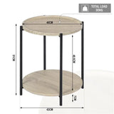 Ronde BukkitBow bijzettafel met dubbele plank, afneembaar dienblad en opstaande rand, vintage of eikenhout, 40 cm doorsnede